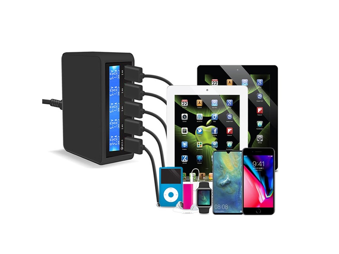 Carregador Usb Portas Carga Rápida Preto