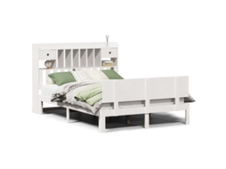 Cama com Estante Pinho Maciço Branco MAISON EXCLUSIVE (140x200 cm)