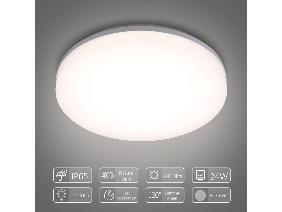 Lâmpada de Teto Led Tomshine 24w 4000k branco natural ip65 resistente à água 100 265v | S/MARCA
