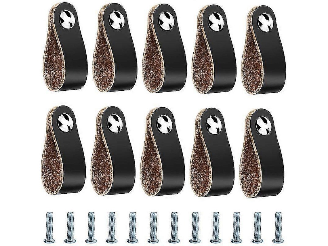 Rebe mango de Cuero, 10 Piezas para Muebles Baño Cocina Puertas Armarios 14 X 2.5 Cm, Negro