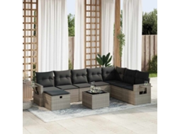 Vidaxl 9 Pcs Conjunto Sofás P/ Jardim Com Almofadões Vime Pe Cinzento