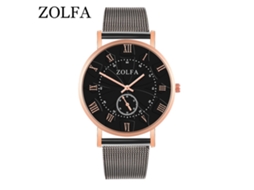 Relógio de pulso de quartzo com mostrador analógico e pulseira de aço, estilo fashion (preto + dourado)