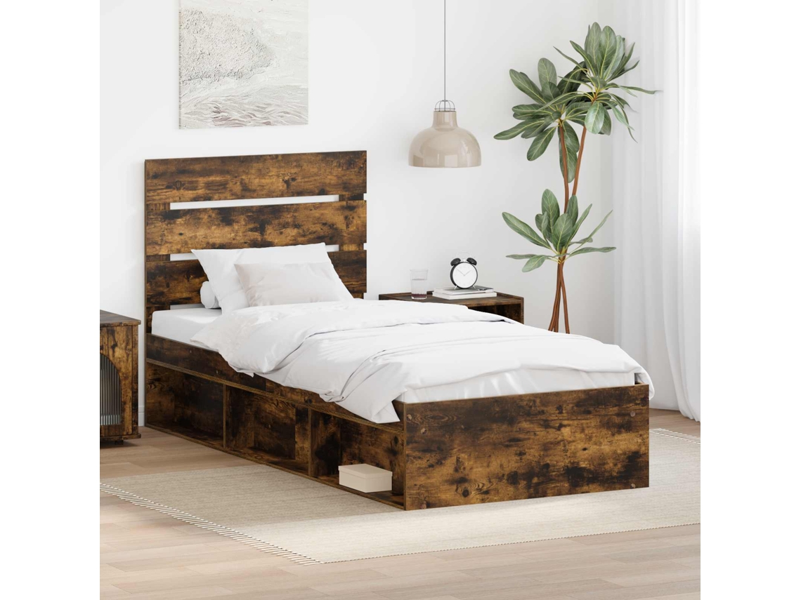 Vidaxl Estrutura Da Cama Com Cabeceira Carvalho Defumado 100 X 200 Cm