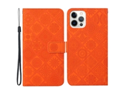 Capa Em Couro Pu Com Pega Para Apple Iphone 16 Pro - Laranja