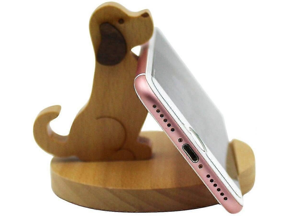 Suporte de Mesa Celular em Formato Cachorrinho Fofo, Feito Madeira AQUAFORGE
