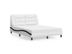 Vidaxl Cama Com Colchão Hvar 140x200 Cm Couro Artificial Preto E Branco