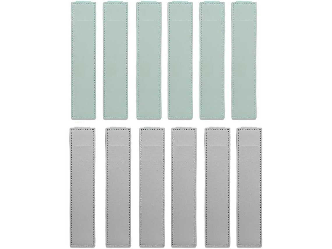 Estojo De Couro Removível Canetas, Conjunto De 12 Peças, Nas Cores Cinza E Azul Claro, Com Elástico Caderno