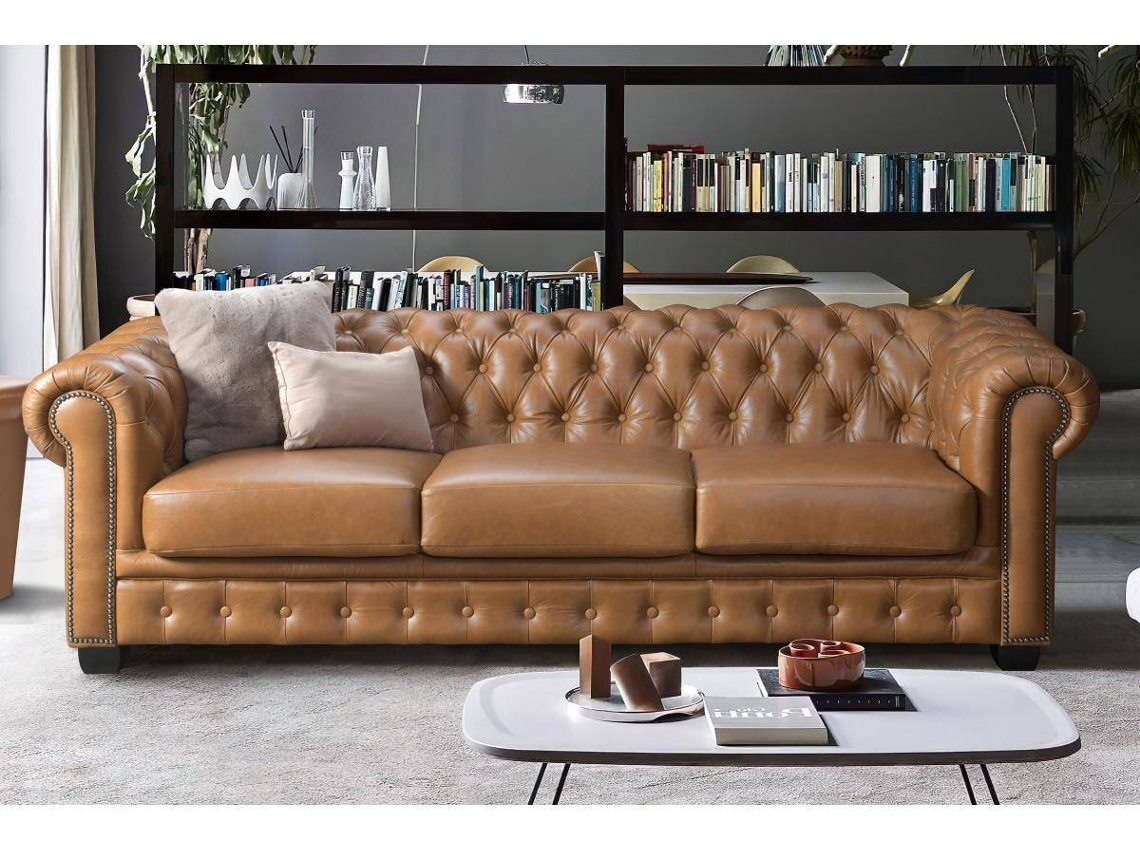Sofá Fixo Brenton LINEA SOFA (Camel Pele 240x99x73 cm) Worten.pt