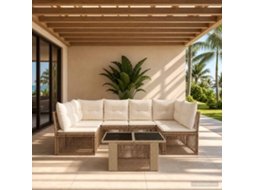 Vidaxl Conjunto De Sofá De Jardim 7 Unid. Bege Vime Pe