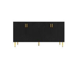 Buffet Preto 152×40×75cm Design Ondulado Único, Punhos E Pés Dourados Para Elegante Espaço De Refeições