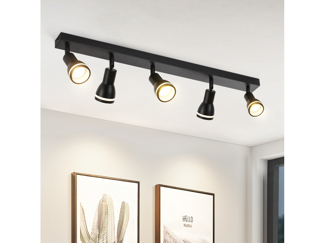 Plafon Com 5 Pontos Pretos Plafon Em Metal Gu10 Com Focos Giratórios Interiores Para Cozinha, Escritório, Sala, Quarto, Sem Lâmpadas Nettlife