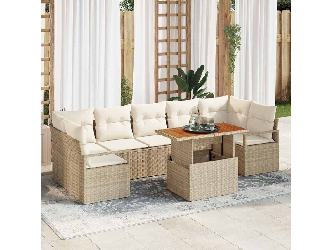 Vidaxl Conjunto De Sofá De Jardim 8 Unid. Bege Rattan Sintético