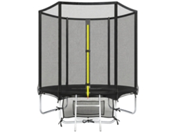 Cama Elástica Externa Ø183 Cm para Crianças a Partir de 6 Anos e Adultos, com Rede de Segurança e Escada de 2 Degraus, Preta.