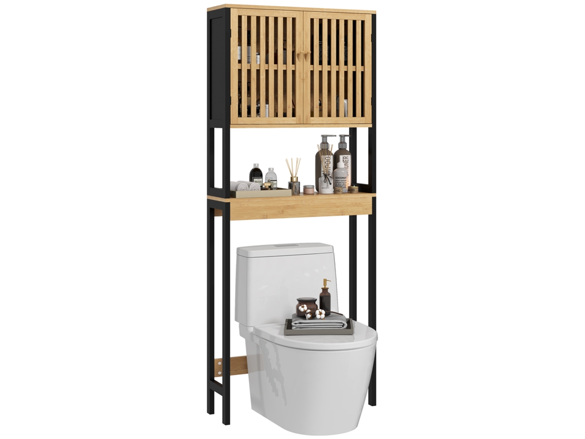 Prateleira De Banheiro, Móveis De Banheiro, Vaso Sanitário Com Armário, 2 Portas E Prateleira Aberta, Bambu Ch