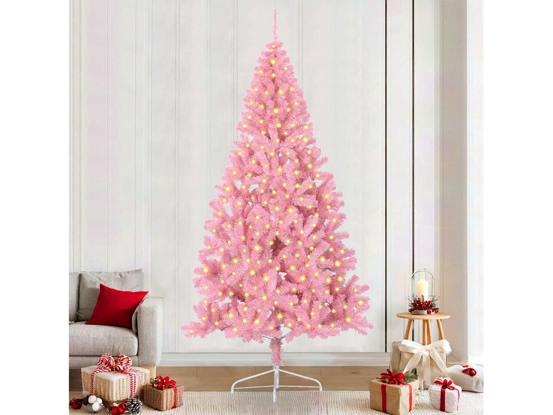 Vidaxl Árvore De Natal Artificial Pré-iluminada Rosa 240 Cm Pvc