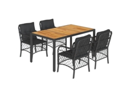Conjunto de 5 Jantar para Jardim com Almofadões Vime Pe Preto MAISON EXCLUSIVE