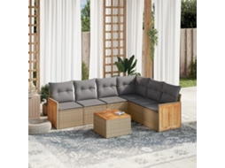 Conjunto de 7 Sofás para Jardim com Almofadas Vime Pe Bege Dkd Home Decor