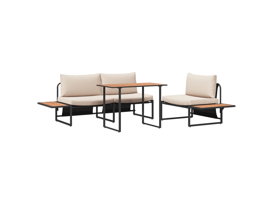 Conjunto 3 Conjunto De Jantar Para Jardim Vidaxl Preto Aço (100 X 55 X 70 Cm)
