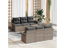 Vidaxl Conjunto De Sofá De Jardim 7 Unid. Cinzeto Vime Pe
