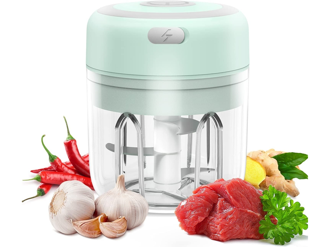 Mini Picador Elétrico de Alho Fatiador e Picador de Alimentos 250Ml Liquidificador para Carne/Legumes/Frutas Picadas/Cebola/Alho 100Ml Verde GERTIZ