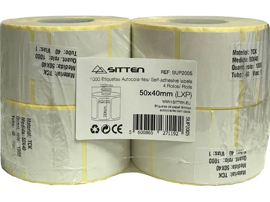 Pack 4 Rolos Etiquetas Autocolantes SITTEN (50 x 40 mm x 1000)