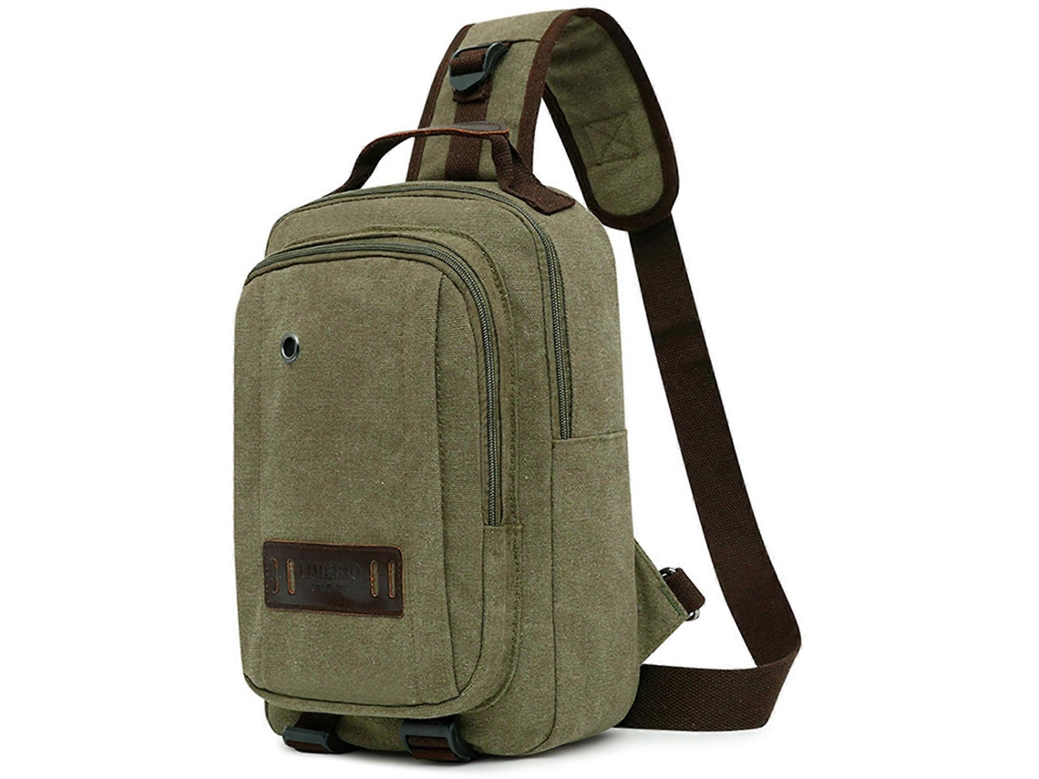 Bolsa Transversal Masculina Elegante E Durável Em Lona Para Viagens E Uso Casual, Ideal Para Celular, Carteira E Chaves, Na Cor Verde Militar.