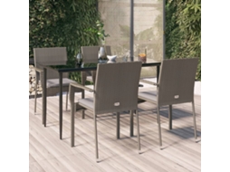 Vidaxl 5 Pcs Conjunto Jantar Jardim C/ Almofadões Vime Pe Preto/cinza