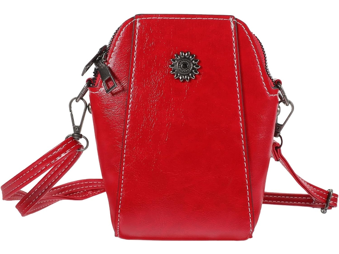 Bolsa De Ombro Rígida Para Celular Em Poliuretano Vermelho, Tamanho Mini.