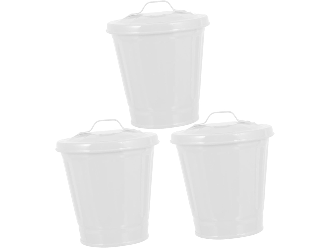 Conjunto de 3 Lixeira Metal Alipis Peças com Tampa, Pequena para Escritório Ou Mesa, Recipiente Lixo e Saquinh