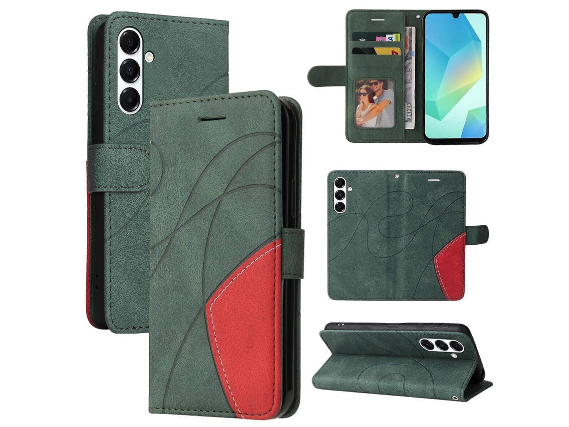 Capa De Celular De Couro Com Aba E Emenda De Duas Cores