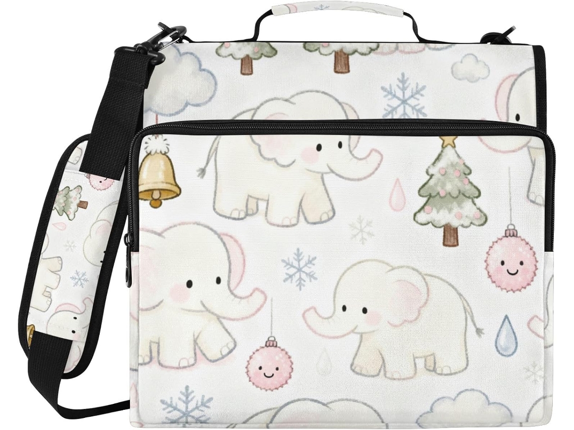 Pasta organizadora com estampa de elefante branco, 3 argolas e à prova d'água para documentos.