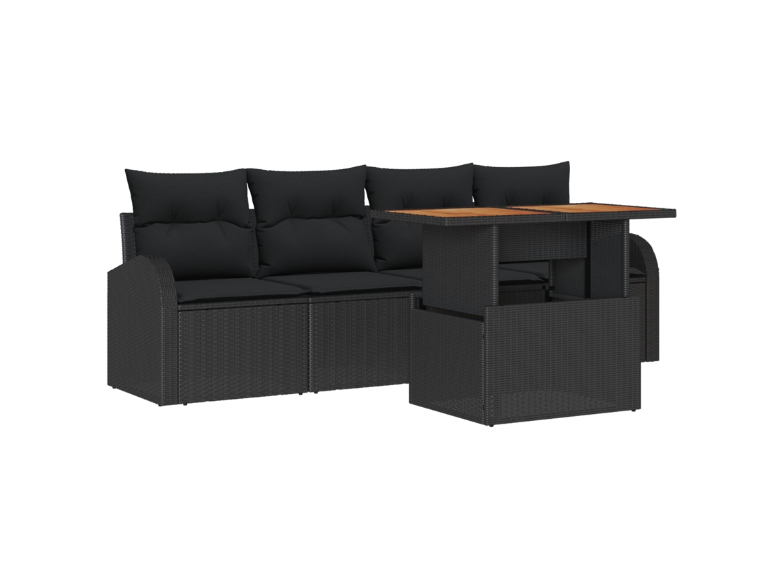 Conjunto 5 Sofá De Jardim Vidaxl Preto Vime Pe (100 X 55 X 73 Cm)
