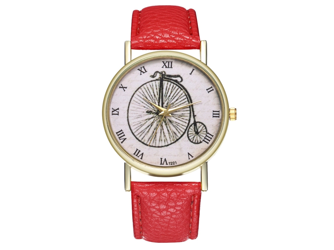 Relógio de quartzo com pulseira de couro PU, mostrador redondo, estilo moderno, para casais, vermelho.