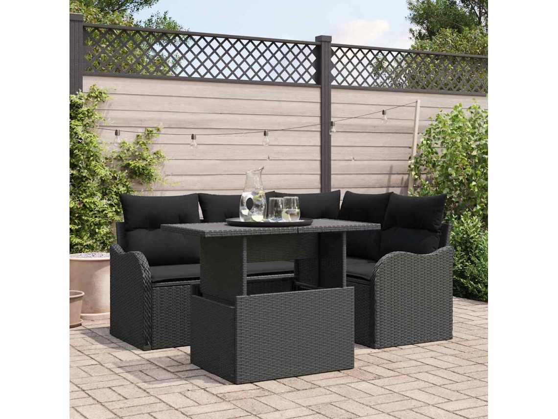 Vidaxl Conjunto De Jantar Para Exterior 5 Unid. Preto Rattan Sintético