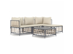 Conjunto 4 lounge de jardim c/ almofadões VIDAXL vime PE antracite