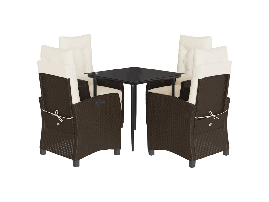 Conjunto de 5 Jantar para Jardim com Almofadões Vime Pe Castanho MAISON EXCLUSIVE