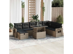 Vidaxl 9 Pcs Conjunto Sofás P/ Jardim Com Almofadões Vime Pe Cinzento