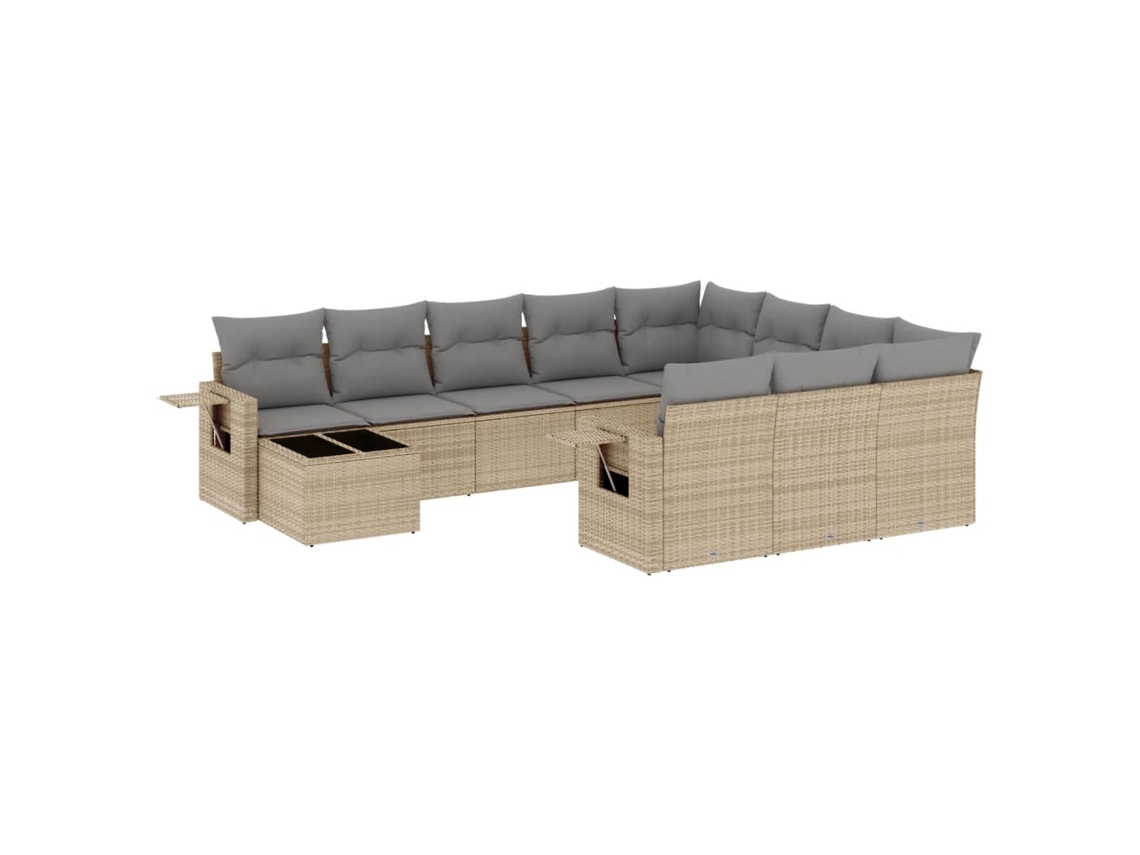 Conjunto de 11 Sofás de Jardim com Almofadões Vime Pe Bege MAISON EXCLUSIVE