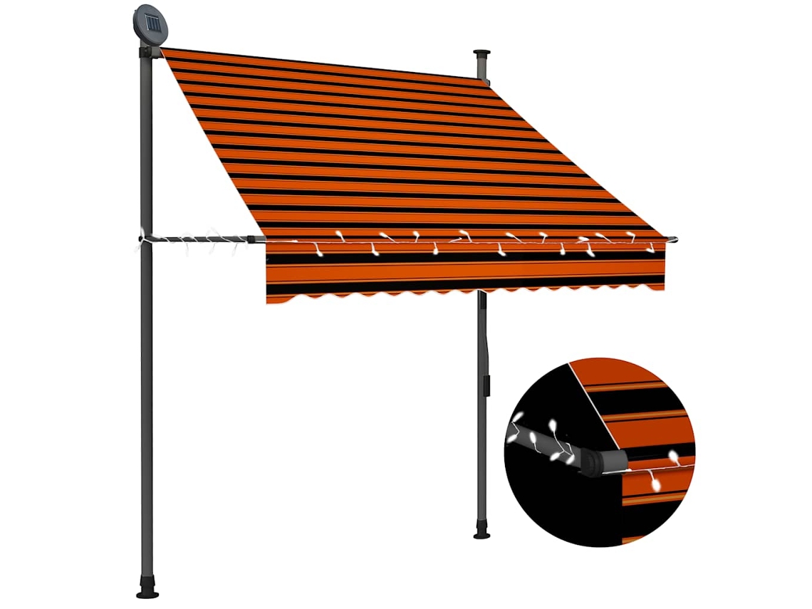 Vidaxl Toldo Retrátil Manual Com Led 150 Cm Laranja E Castanho