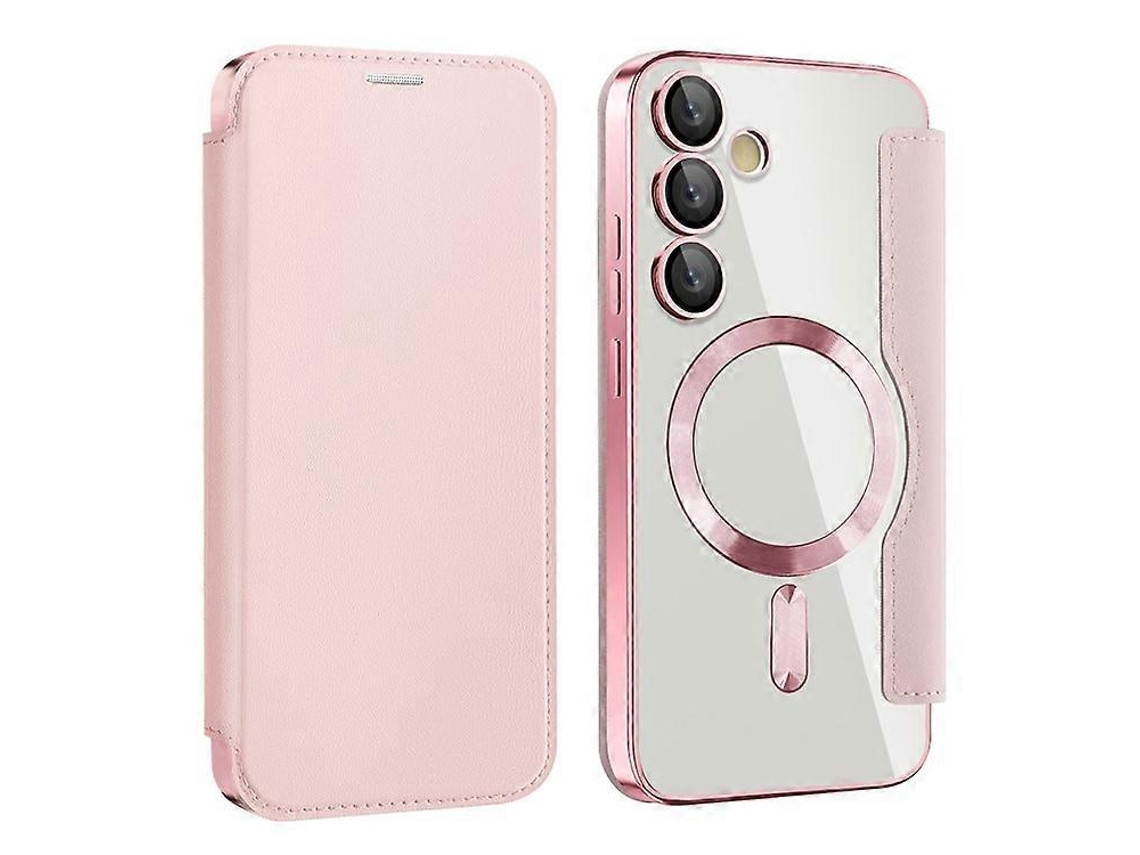 Loja Iberiancapa Compatível Com Samsung Galaxy S24 Fe, Couro Com Rfid, Compatível Com Magsafe, Cor Rosa