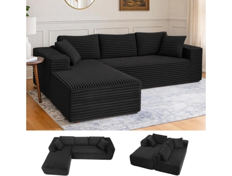 Sofá Modular De 105,sofá Em L Com Braços Largos, Tecido De Bombazine,chaise Longue,sem Necessidade De Montagem Comhoma