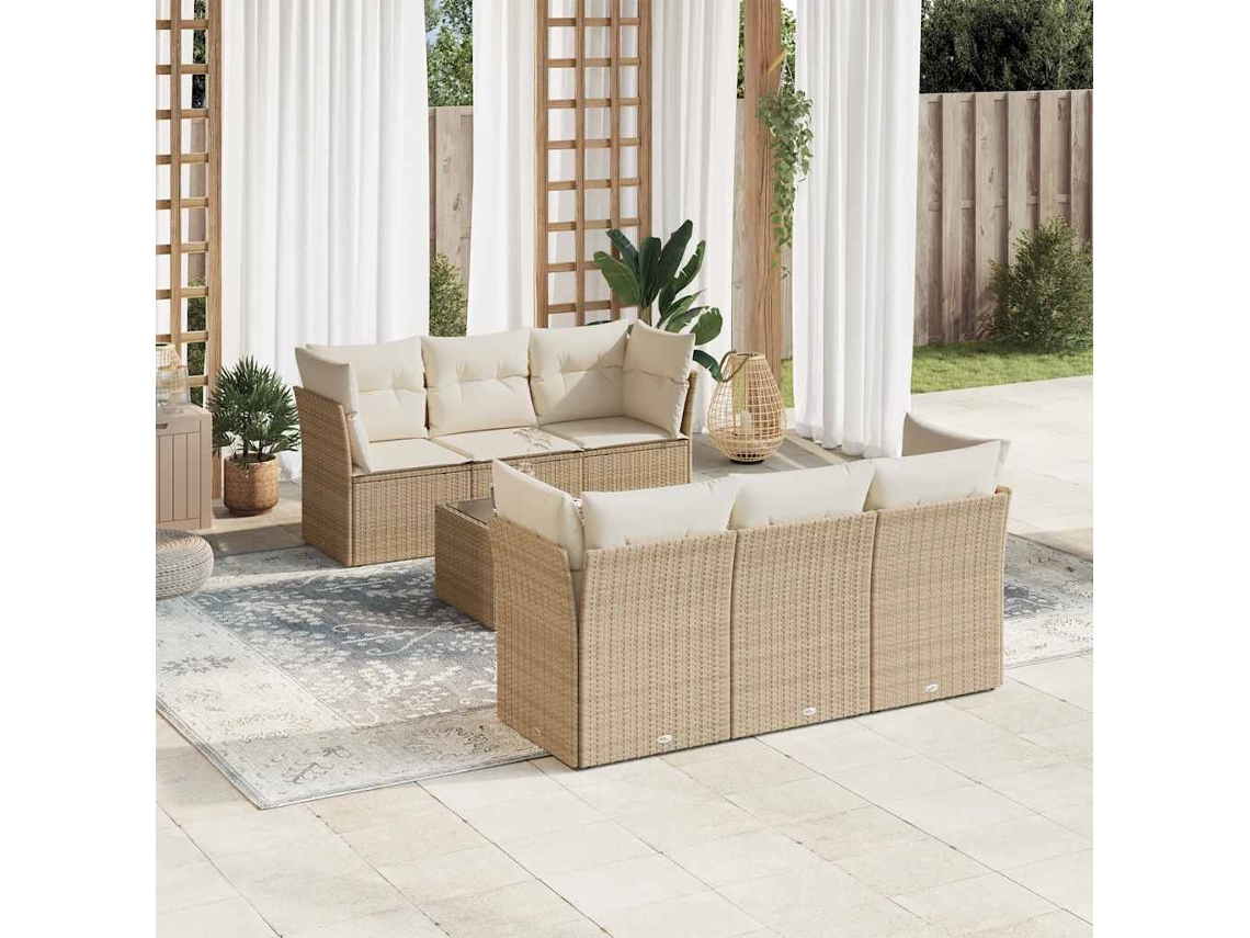 Vidaxl 7 Pcs Conjunto De Sofás P/ Jardim Com Almofadões Vime Pe Bege