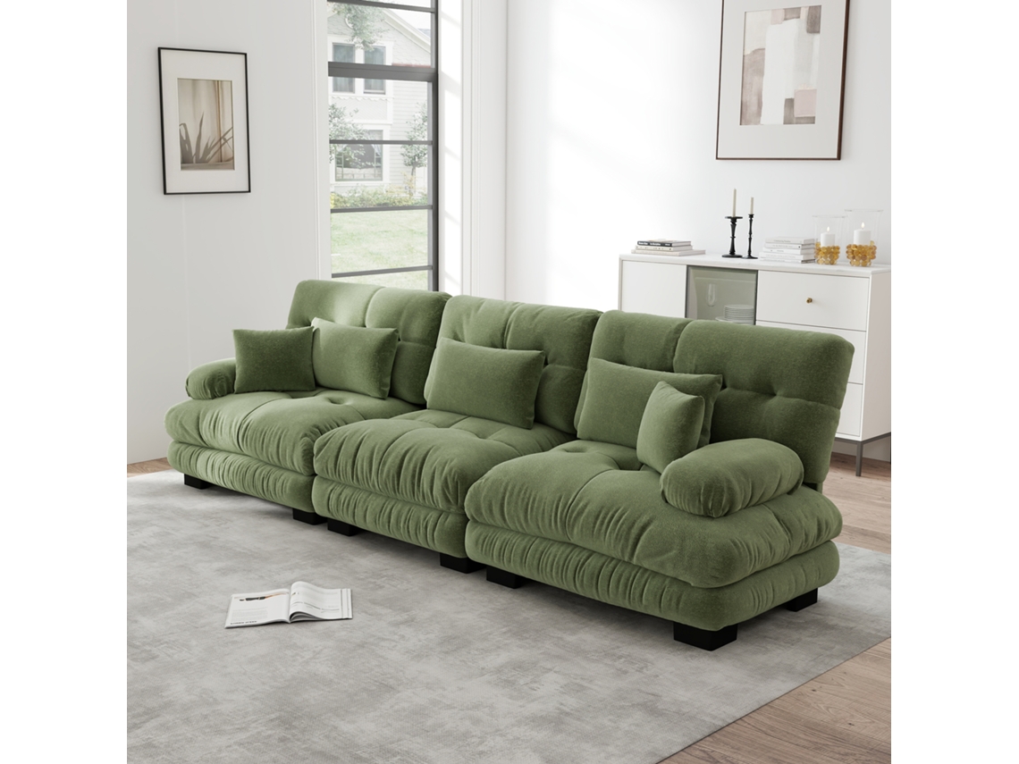 Sofá De Canto Modular De 3 Lugares Com Assento Profundo, Sofá-cama De Chenile Acolchoado Para Sala, Apartamento, Escritório, Verde