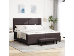 Cama Box Com Colchão Banco Marrom Escuro 200x200 Cm Tecido