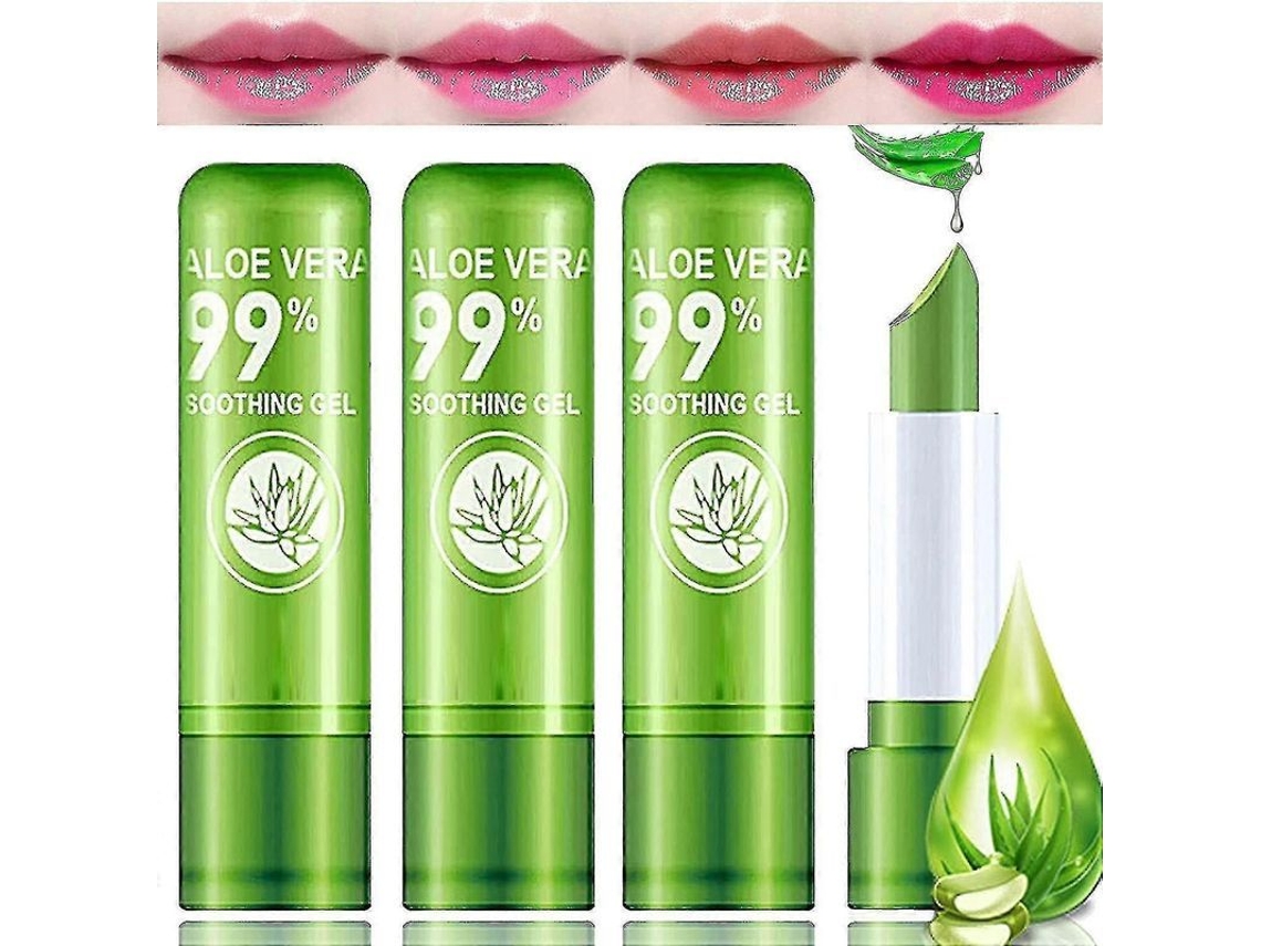 4 Pack Batom de Aloe Vera, Batom Nutritivo de Longa Duração, Hidratante Mudança de Cor À Prova D'água