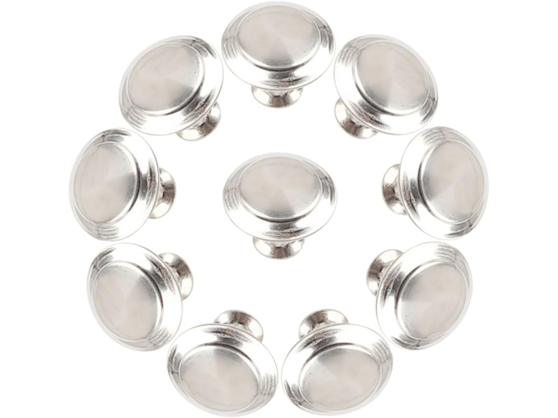 Pretyzoom Conjunto De 10-puxadores Guarda Roupa Em Aço Inoxidável, Puxador Redondo Para Armário Com Furo Único, Prata