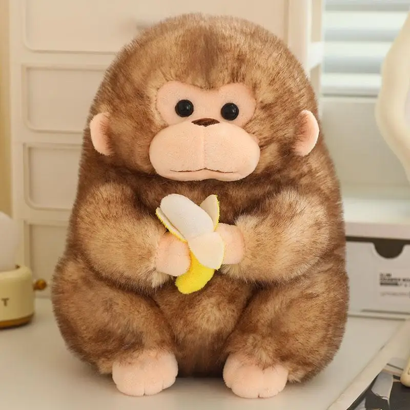Macaco de Pelúcia Dourado Super Fofo, Segurando uma Banana, um Brinquedo de Pelúcia Adorável. MDUG (marrom, 30cm)