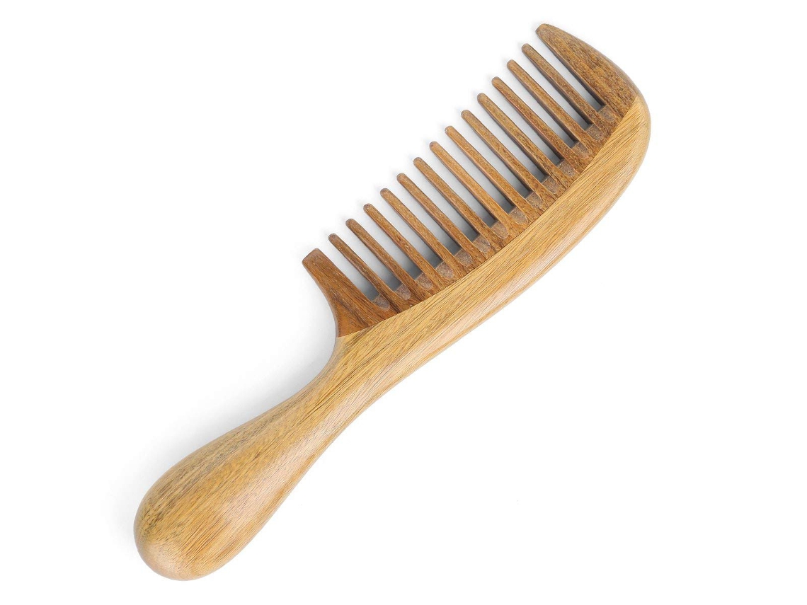 MEOIRUERY Pente De Madeira Natural Verde 100 Anti Estático Com Aroma De Sândalo, Dentes Largos Para Desembaraçar Cabelo