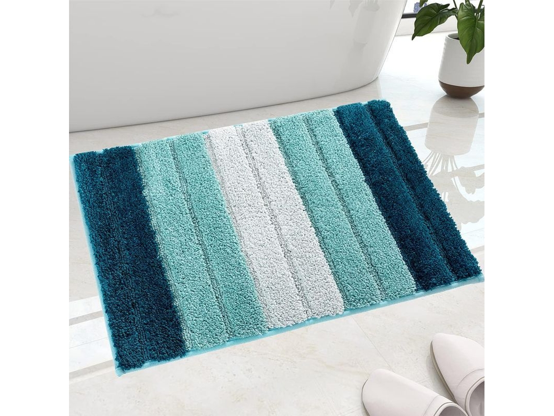 2026-alfombra De Banho Linjou Fluffy Stripe Gradient, Antiderrapante Ultra Macia, Lavável À Máquina (azul Marinho E Azul)
