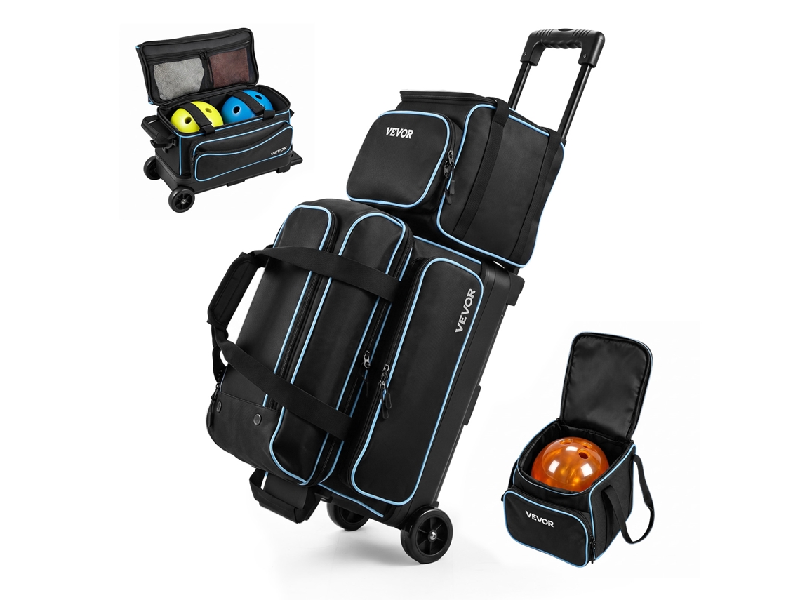 Saco De Boliche Vevor Para 3 Bolas, Com Rodas E Compartimento Separado, Preto E Azul